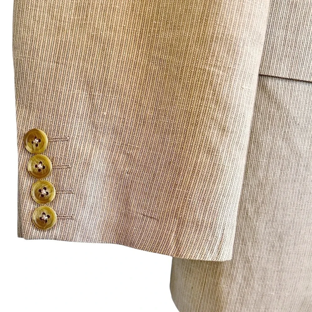 Calvin Klein Blazer Linen Blend Medium 44R Tan Stripe‎ Summer Sport Coat Jacket